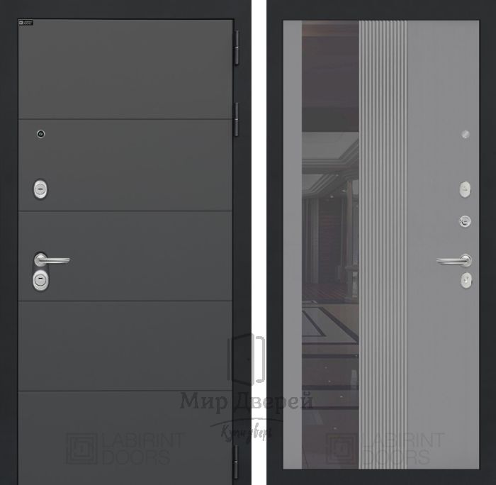 Входная дверь Лабиринт ART 32 - Рельеф, зеркальная вставка с тонировкой
