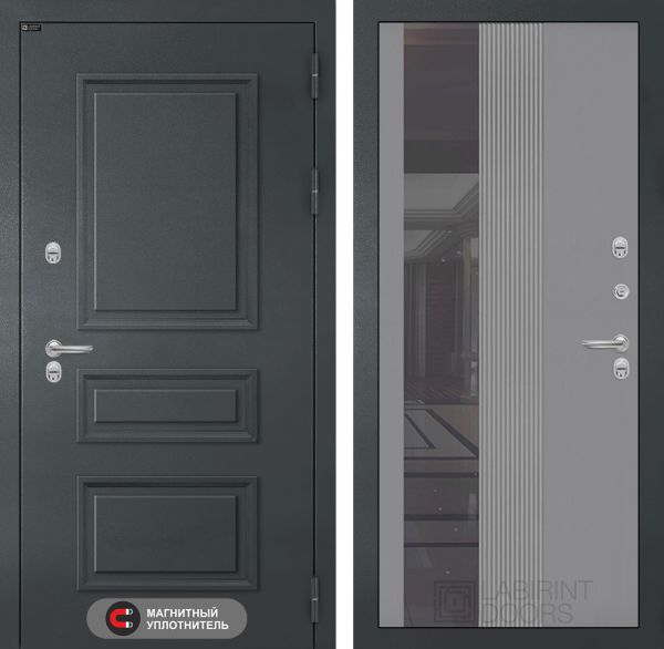 Входная  дверь Лабиринт ATLANTIC 32 - Рельеф, зеркальная вставка с тонировкой