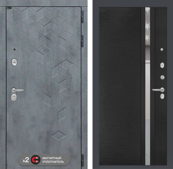 Входная дверь Лабиринт БЕТОН  31 - Рельеф, зеркальная вставка с тонировкой