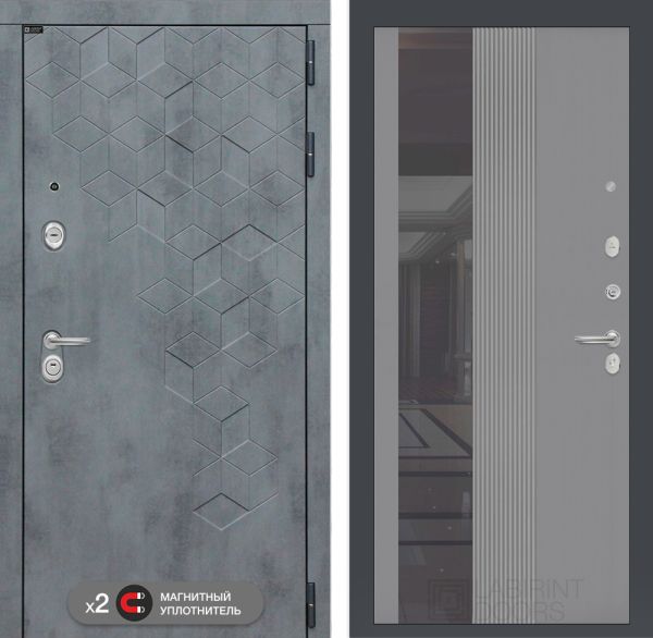 Входная дверь Лабиринт БЕТОН 32 - Рельеф, зеркальная вставка с тонировкой