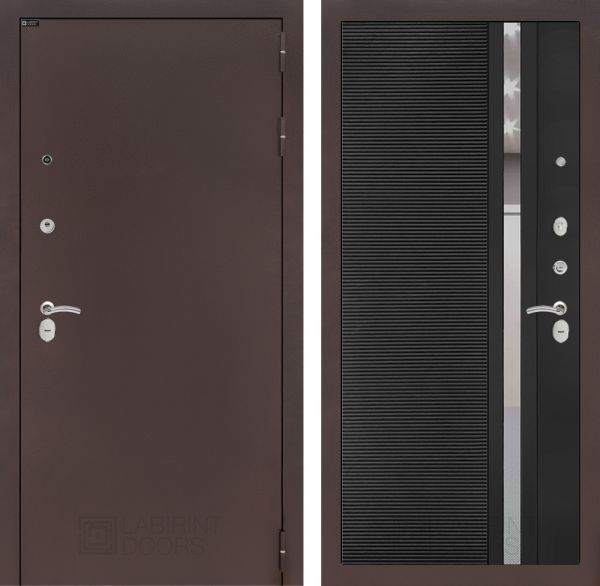 Входная дверь Лабиринт CLASSIC антик медный 31 - Рельеф, зеркальная вставка с тонировкой