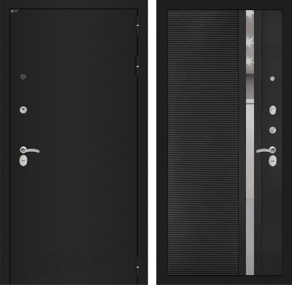 Входная дверь Лабиринт CLASSIC шагрень черная 31 - Рельеф, зеркальная вставка с тонировкой