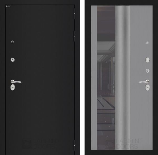 Входная дверь Лабиринт CLASSIC шагрень черная 32 - Рельеф, зеркальная вставка с тонировкой