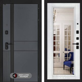 Входная дверь Лабиринт EVOLAB с зеркалом фацет - Белый софт