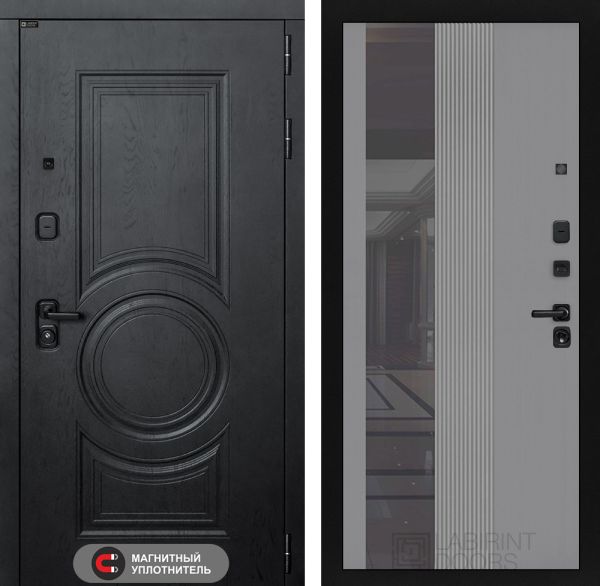 Входная дверь Лабиринт GRAND 32 - Рельеф, зеркальная вставка с тонировкой