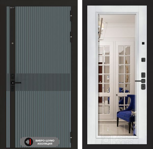 Входная дверь Лабиринт  ISSIDA с зеркалом фацет - Белый софт