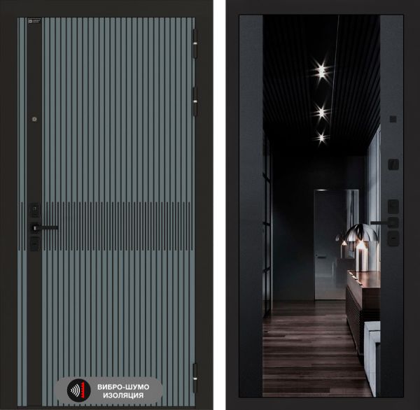 Входная дверь Лабиринт ISSIDA с Зеркалом тонированным Максимум - Черный кварц