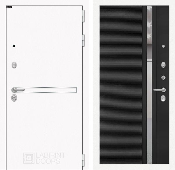 Входная дверь Лабиринт LINE WHITE 31 - Рельеф, зеркальная вставка с тонировкой