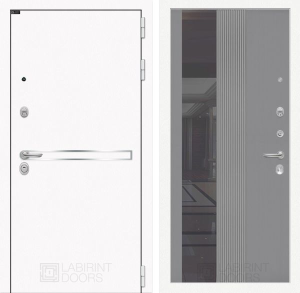 Входная дверь Лабиринт LINE WHITE 32 - Рельеф, зеркальная вставка с тонировкой