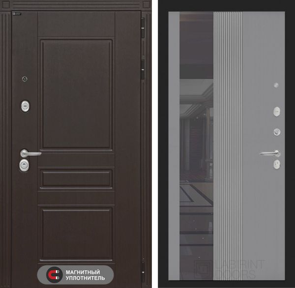 Входная дверь Лабиринт MEGAPOLIS  32 - Рельеф, зеркальная вставка с тонировкой