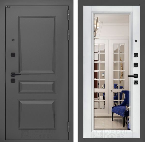 Входная дверь Лабиринт Орлеан с зеркалом фацет - Белый софт