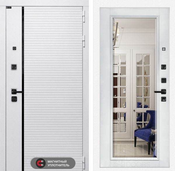 Входная дверь Лабиринт ROYAL с зеркалом Фацет - Белый софт