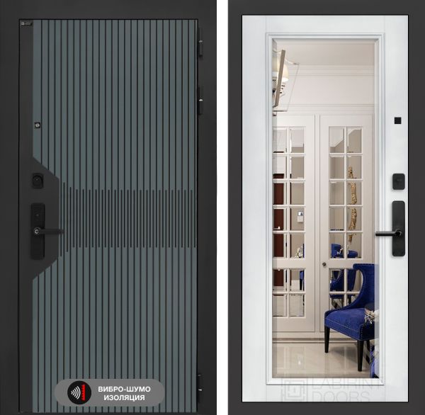 Входная дверь Лабиринт СМАРТЛАБс зеркалом фацет - Белый софт