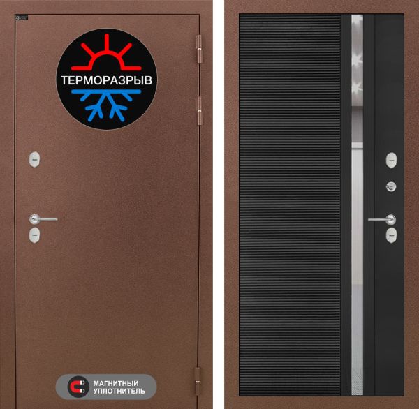 Входная дверь Лабиринт ТЕРМО МАГНИТ 31 - Рельеф, зеркальная вставка с тонировкой
