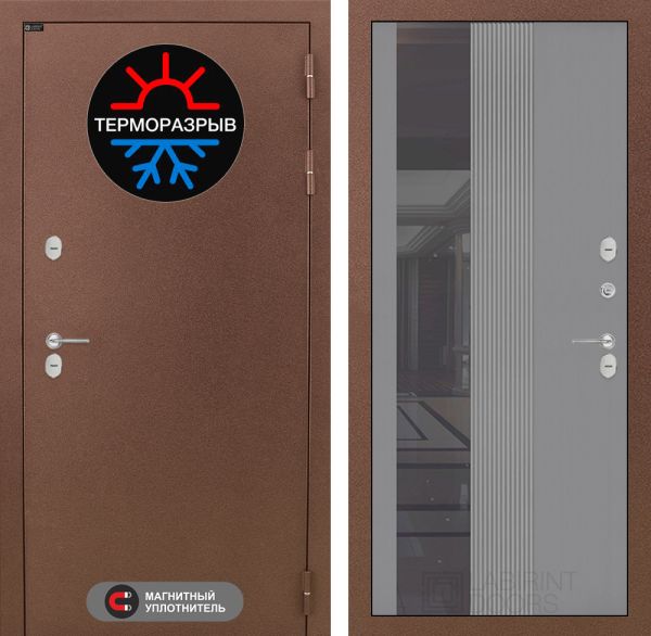 Входная дверь Лабиринт ТЕРМО МАГНИТ 32 - Рельеф, зеркальная вставка с тонировкой