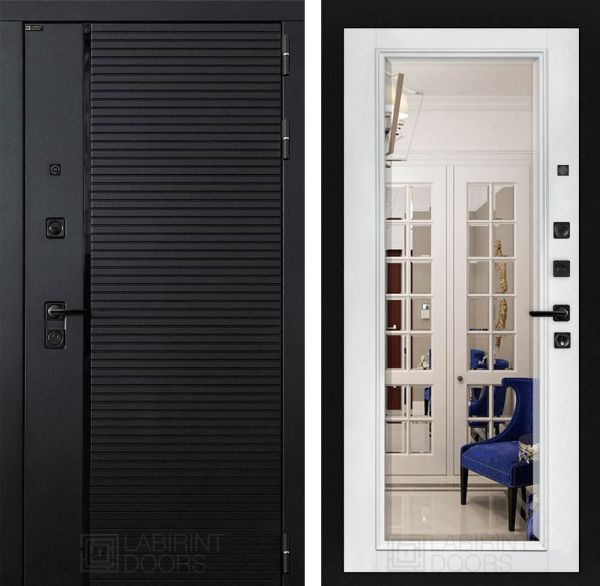 Входная дверь Лабиринт PIANO с зеркалом Фацет - Белый софт